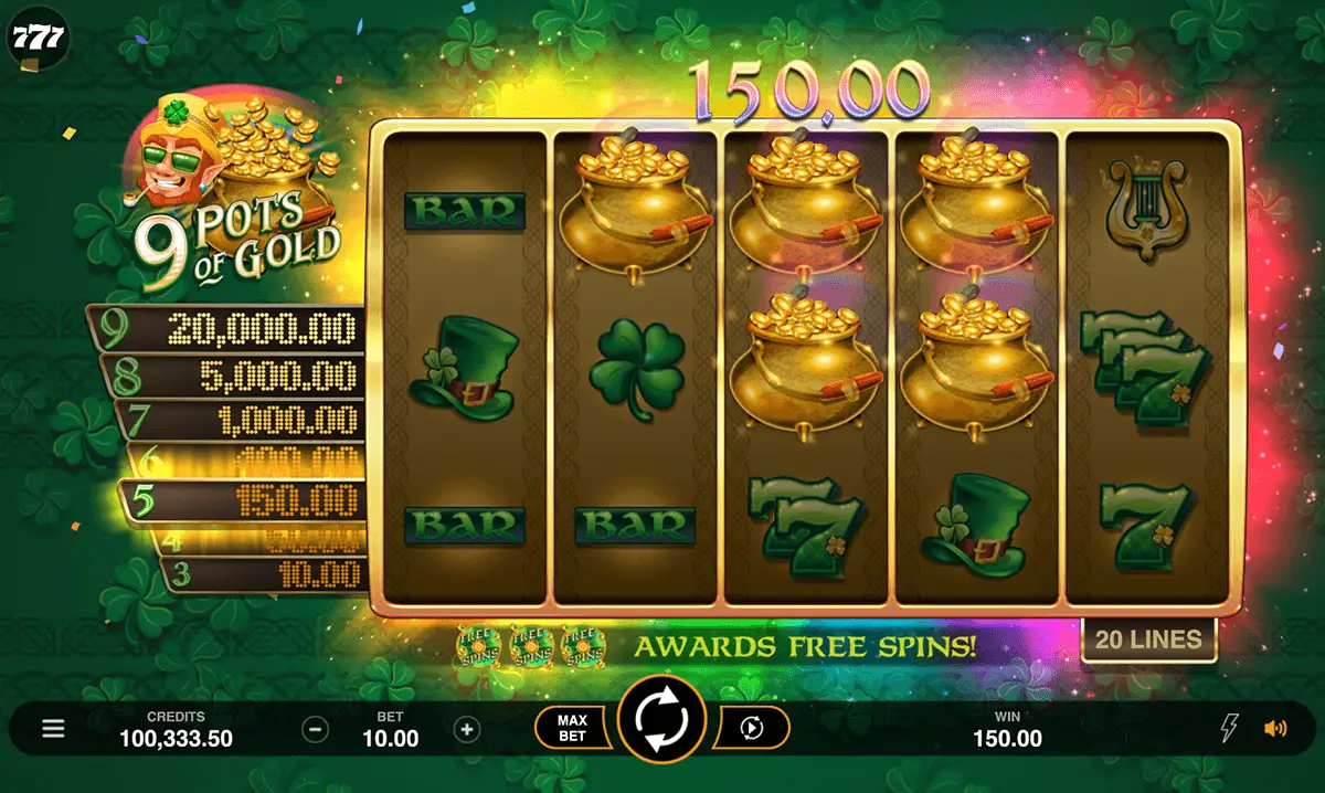 9 Pots Of Gold 5 pots on the reels