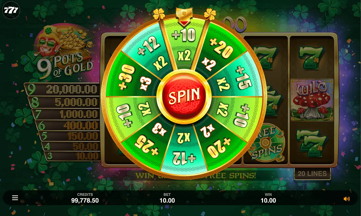 9 Pots Of Gold Free Spins Wheel